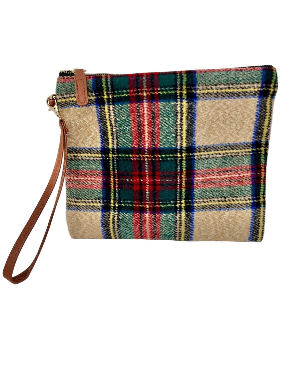 LIB New York Plaid  Wristlet Tan/Red/Green/